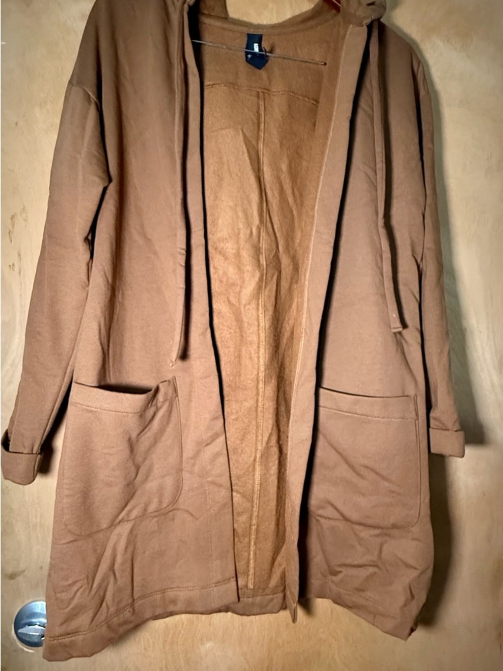 Agnes & Dora Fleece Hooded Coatigan in Camel Brown